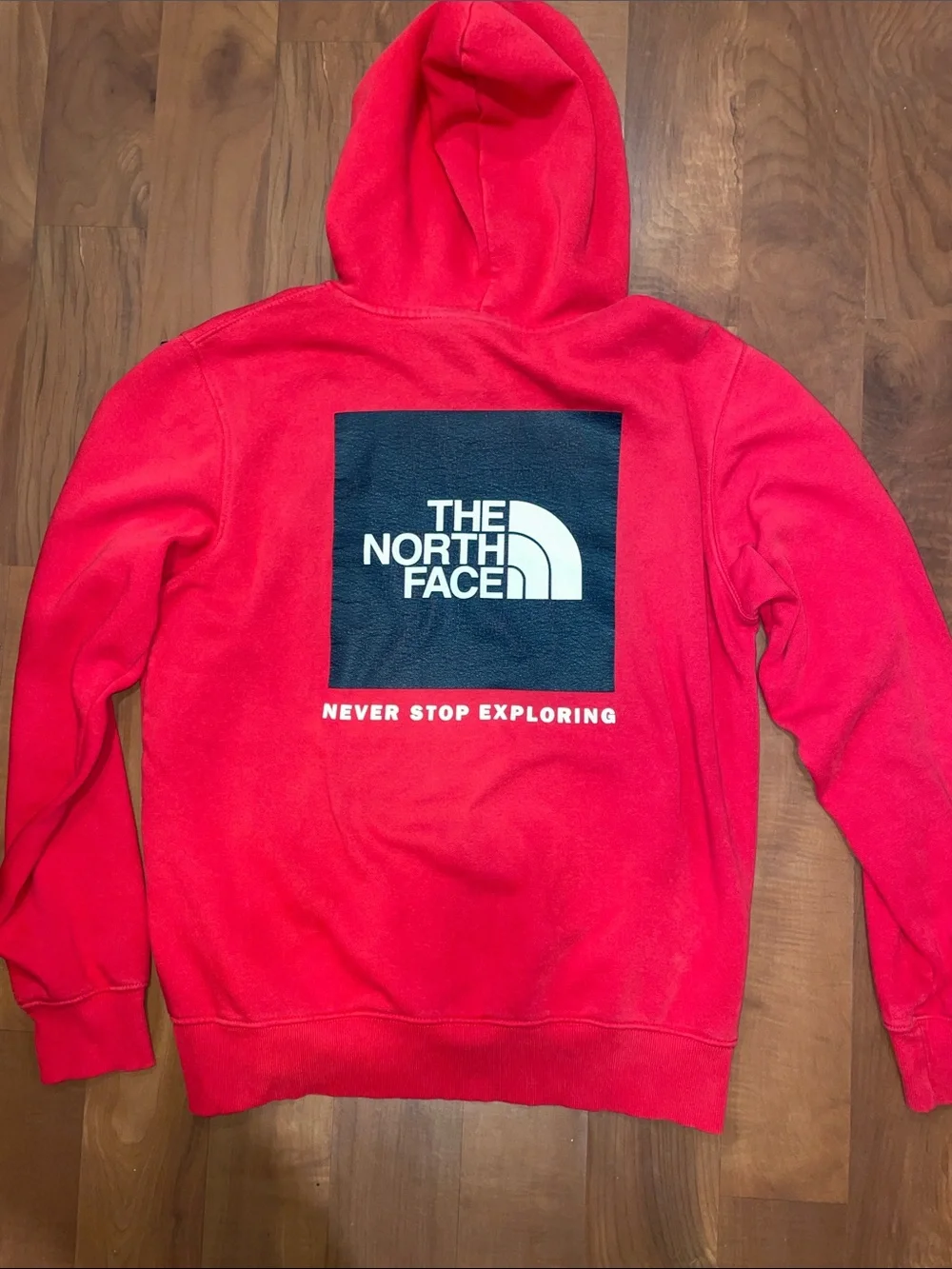 The North Face Red Crewneck Hoodie with White Logo - Picture 3 of 3